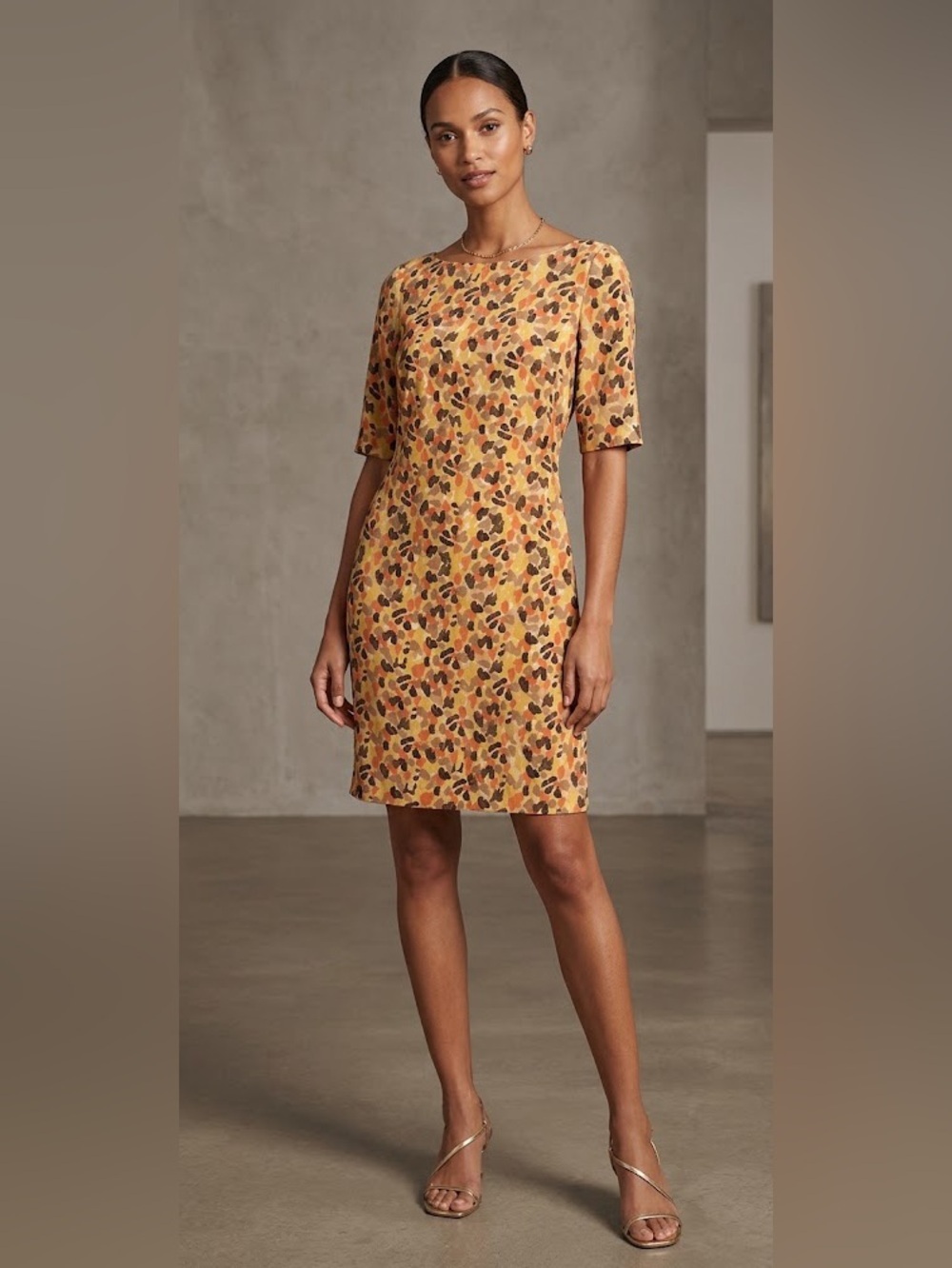 L.K. Bennett s half sleeve shift brushstroke dot abstract Dress Size US 4 Uk 8